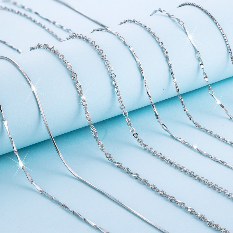 Cross-border copper sterling silver box chain cross chain universal necklace water wave chain naked chain clavicle chain snake bone chain