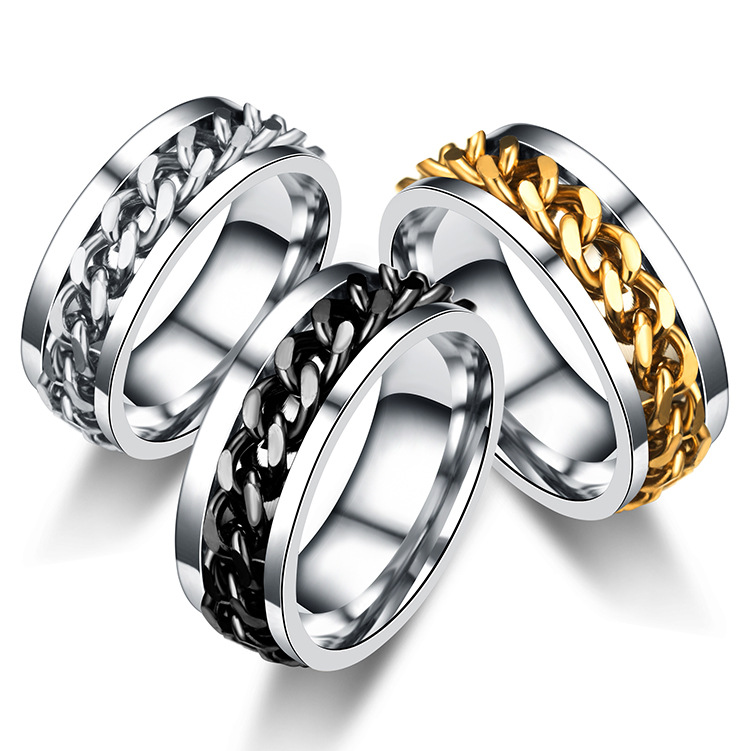 New simple transfer jewelry men's titanium steel rotatable beer bottle chain ring personalized domineering ring