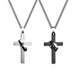 Cross-border European and American letter cross necklace ring titanium steel necklace hip-hop stainless steel pendant men's and women's sweater chain