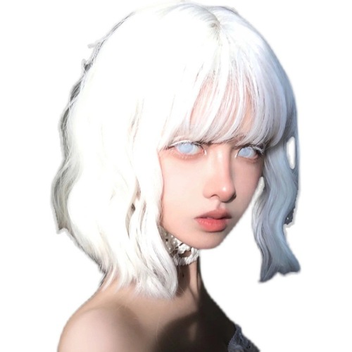 Wig for women soft girl LOLITA silver-white short curly hair can be parted obliquely in the middle, simulated fashionable European and American wig set