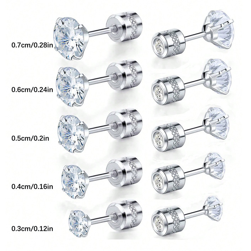 European and American cross-border hot selling four-prong zircon earrings cylindrical embossed anti-slip double diamond niche ear bone nails factory direct supply