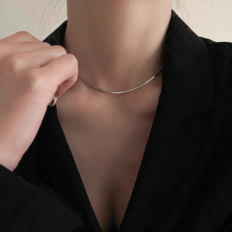 S925 sterling silver double-layered snake bone chain Internet celebrity light luxury hot girl short necklace high-end cold style clavicle chain