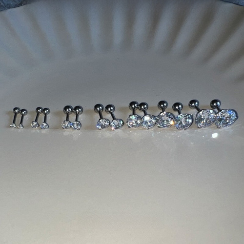 Titanium steel ear bone nail flat bottom round ball white diamond super flash imitation moissanite rhinestone twist buckle threaded round diamond cochlear nail