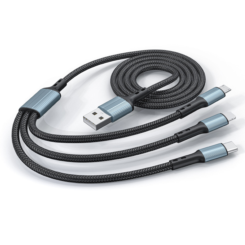 Super fast charging 120W one-to-three data cable fabric braided three-in-one charging cable 6A mobile phone data cable wholesale