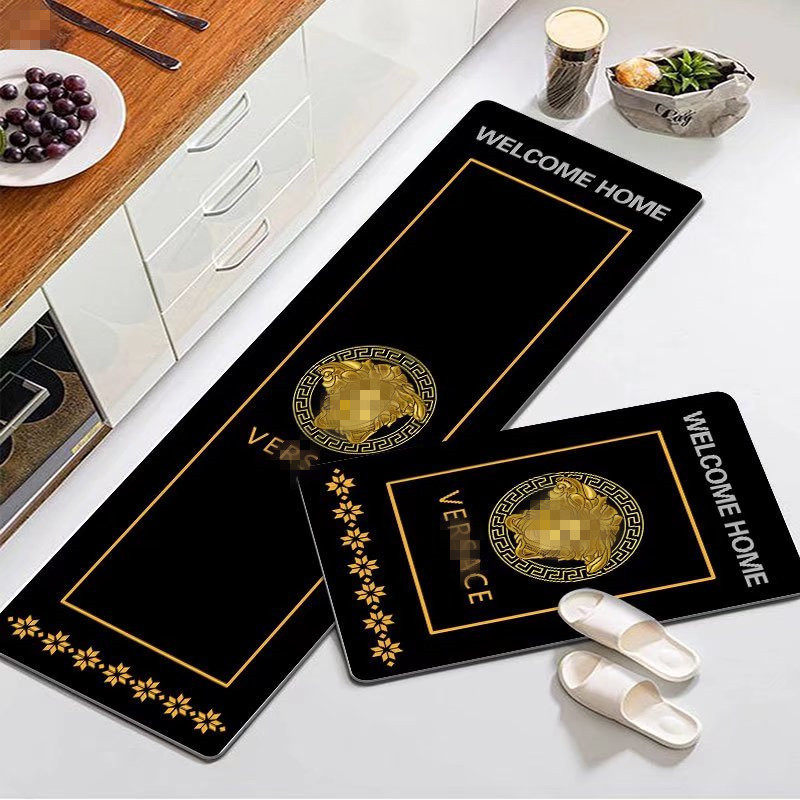 Kitchen floor mats manufacturer direct sales light luxury trendy brand door mats water-absorbing oil-absorbing non-slip bathroom strip carpet