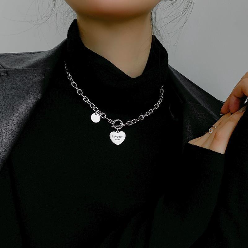 Internet celebrity titanium steel short love necklace for women stainless steel peach heart letter clavicle chain ins dance hip hop accessories