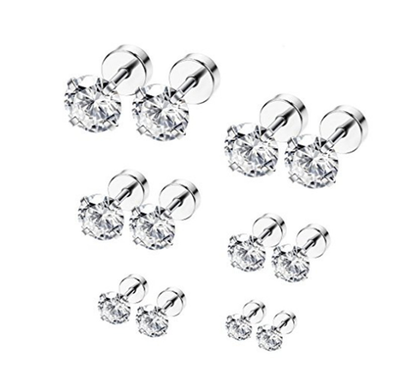 Cross-border zircon earrings inlaid with zirconium ear bone nail piercing jewelry stainless steel inlaid with zircon earrings nose nail 1.2 thick
