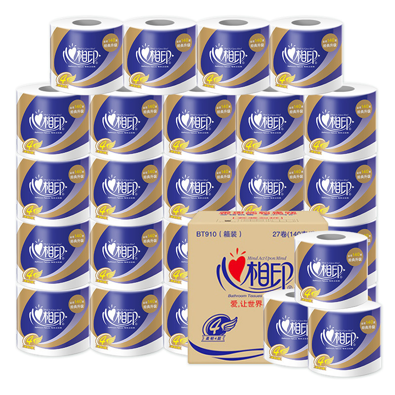 Heart-to-heart soft roll paper 4 layers 140g 27 rolls whole box affordable toilet paper roll paper toilet paper household