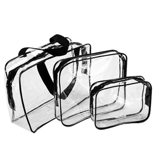 Business trip toiletries large capacity dry and wet separation transparent portable three-piece PVC cosmetic bag