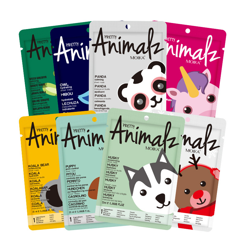 Cross-border collagen facial mask batch processing Full English cartoon animal moisturizing facial mask foreign trade wholesale