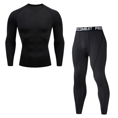 New autumn and winter fitness suit men's sports tights quick-drying outdoor round neck long-sleeved trousers bottoming fitness clothes