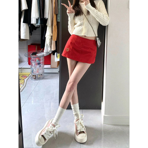 [Tmall Quality] Red Skirt Women's Summer New Design Hot Girl High Waist Slim Versatile Hip Short Skirt