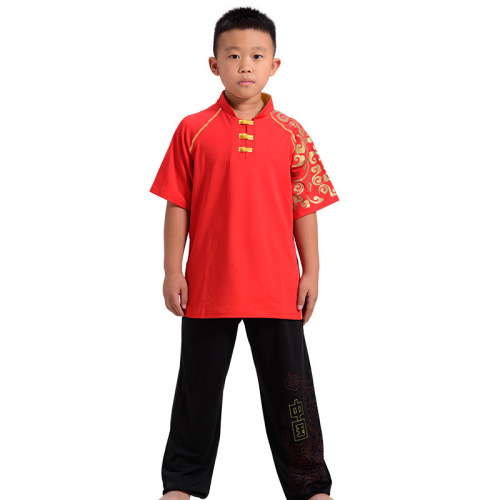 New Chinese style quasi-long and short-sleeved competition children's martial arts uniforms suitable for martial arts schools and Taekwondo uniforms that can be added with LOGO