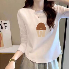 Small fresh spring and autumn cotton long-sleeved T-shirt for women with irregular inner wear, loose and versatile Korean style bottoming shirt with western style