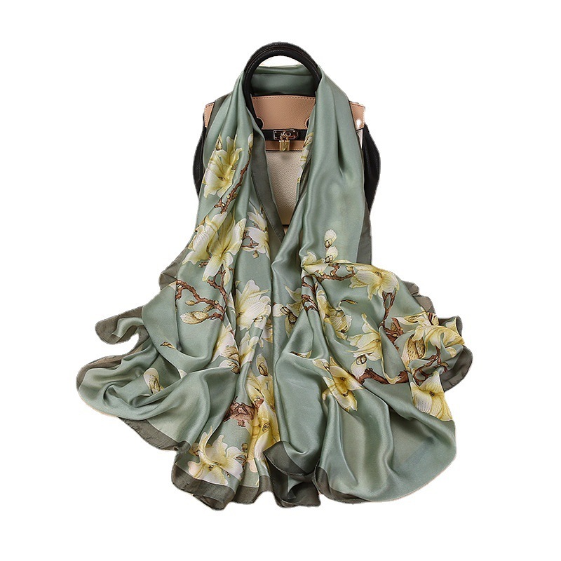 180*90cm Satin Simulated Silk Scarf Women's 2023 Summer New Fashion Outerwear High-end Shawl Beach Towel Wholesale