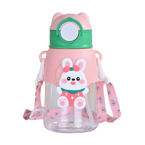 Outdoor large-capacity plastic cup cartoon Internet celebrity high-looking space belly cup children's student straw portable water cup