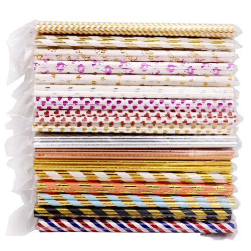 Paper straws new disposable degradable full gold color bronzing striped dots environmentally friendly creative beverage paper straws