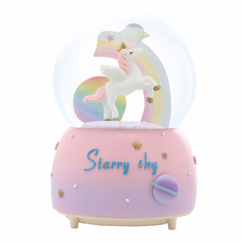 Fantasy Unicorn Crystal Ball Luminous Music Box Snowflake Music Box for Best Friends Chinese Valentine's Day Creative Gift Wholesale