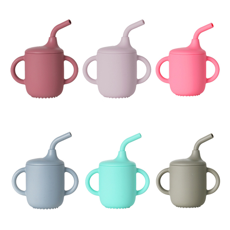 Food-grade platinum silicone learning drinking cup, dual-purpose double-handle drinking cup, children's silicone direct drinking duckbill water cup