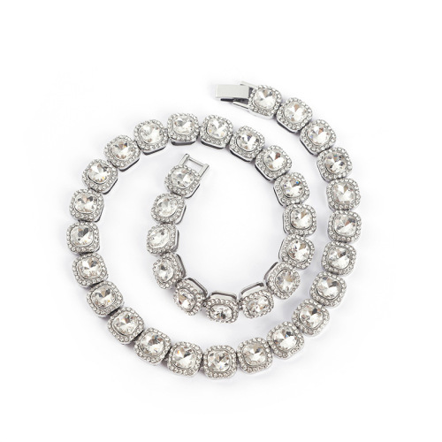 Cross-border hip-hop personalized rock candy diamond necklace for men and women, alloy diamond-encrusted Cuban chain necklace, Italian beautiful line choker