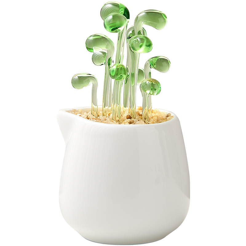 Creative glazed succulent small potted office desktop ornaments glass simulation green plants living room artificial flowers decorative ornaments