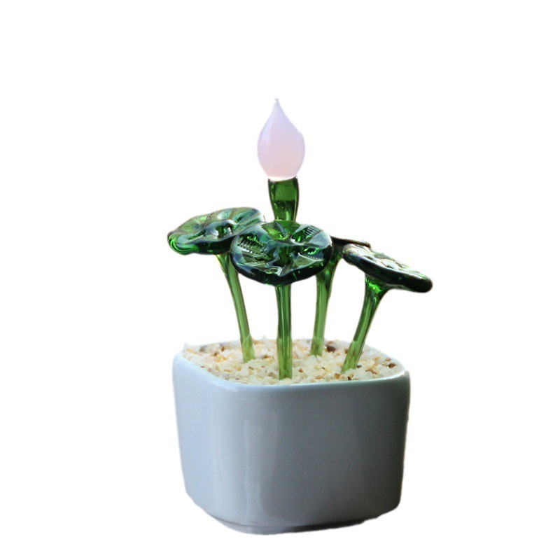 Zibo glazed small ornaments, Boshan specialty glass products, lotus lotus leaves, potted plants, bonsai crafts, tabletop bean sprouts