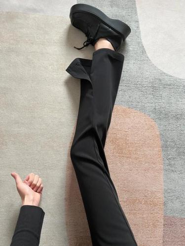 T slit suit pants for women spring and autumn new style small high waist drape casual straight pants black wide legs