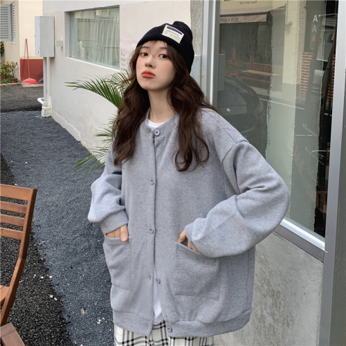 Korean style lazy style loose sweatshirt single breasted cardigan basic jacket