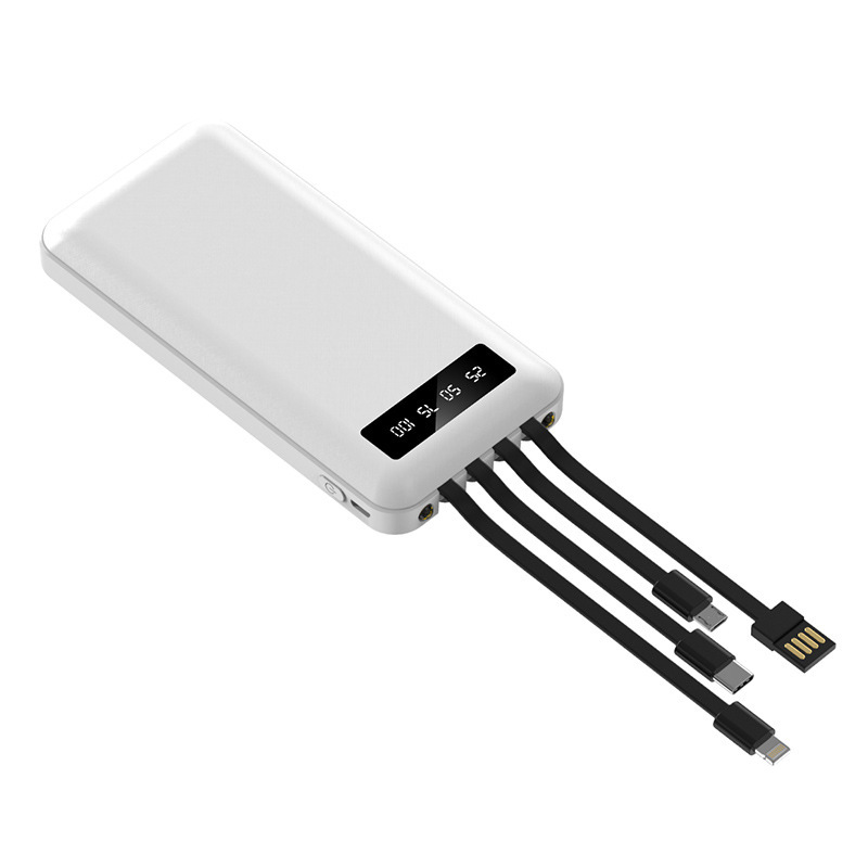 Wholesale cross-border new ultra-thin power bank with cord 20000 mAh large capacity shared mobile power supply customized
