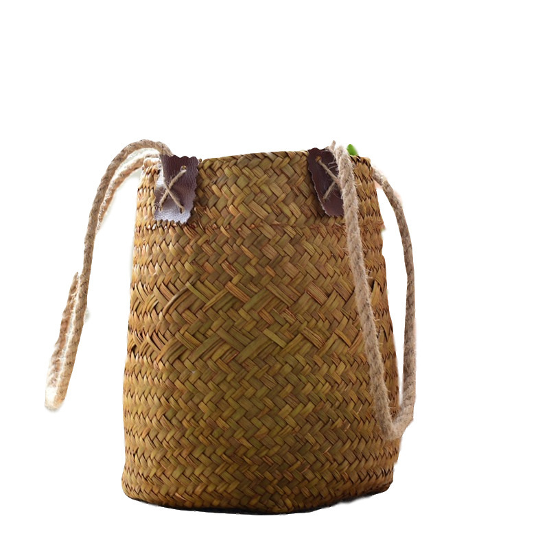Pastoral straw flower baskets and flower pots, dried flower baskets, hand-woven storage baskets, rattan and bamboo woven living room decorative flower utensils