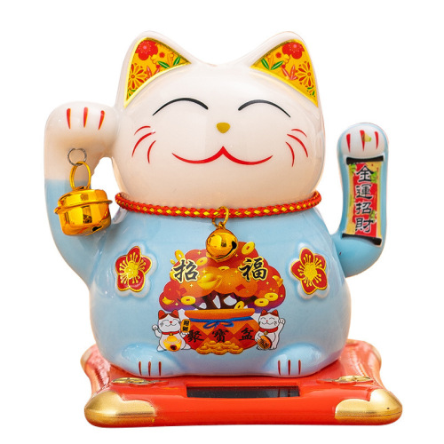Factory wholesale ceramic solar lucky cat automatic hand-waving hand gift box fortune cat annual party gift souvenir