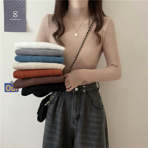 Autumn and winter long-sleeved sweater solid color versatile half turtleneck bottoming shirt