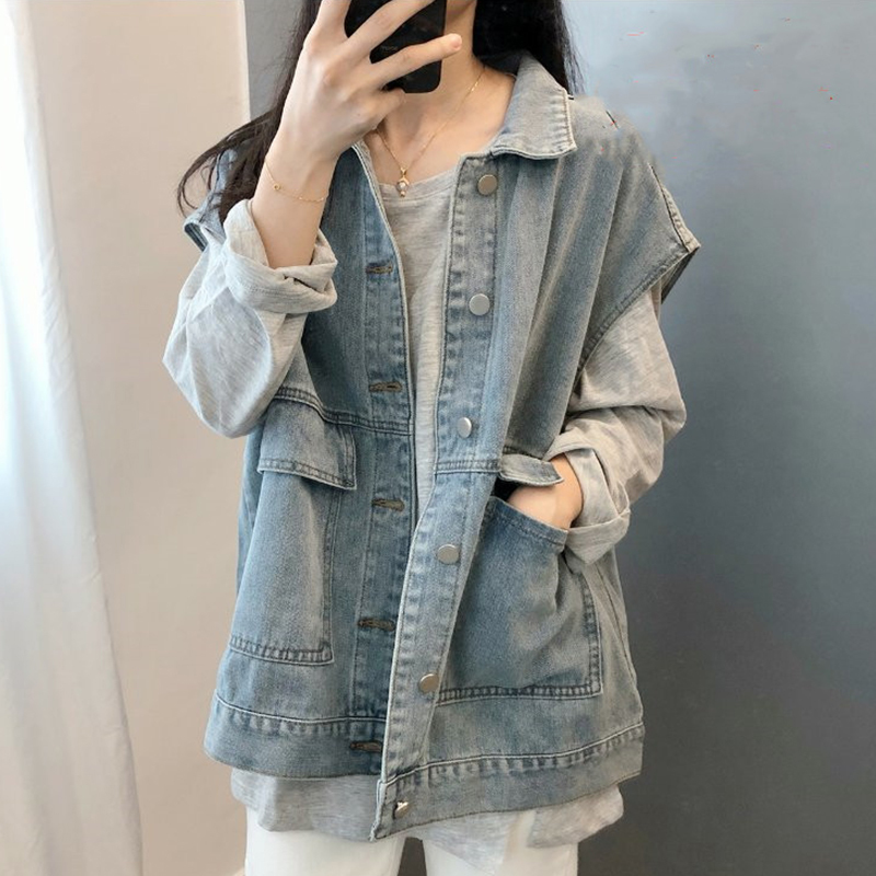 Denim vest women's single-breasted spring and summer new Korean style loose workwear button vest jacket