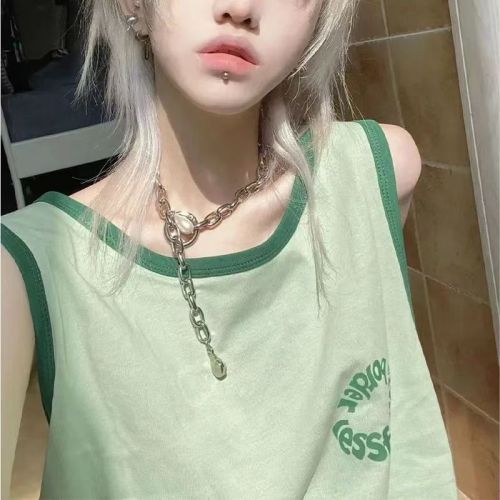 Japanese sweet vintage vest women's summer outer wear loose and trendy ins sleeveless t-shirt careful sweet hot girl top