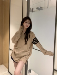 Korean style loose casual contrasting color sun protection blouse mid-length thin sweatshirt