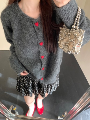 Love button design sweater jacket for women autumn 2024 new loose and slim knitted versatile top trendy