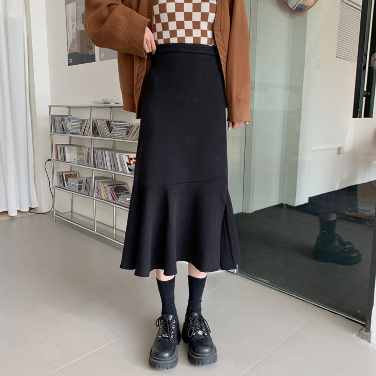 New autumn and winter irregular a-line skirt mid-length high-waist slit fishtail skirt hip-covering skirt for women