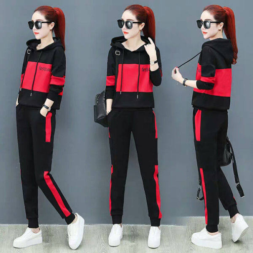 706#2024 Spring and Autumn New Women's Running Sport Suit Loose Hooded Sweatshirt Large Size Two-Piece Set Korean Style