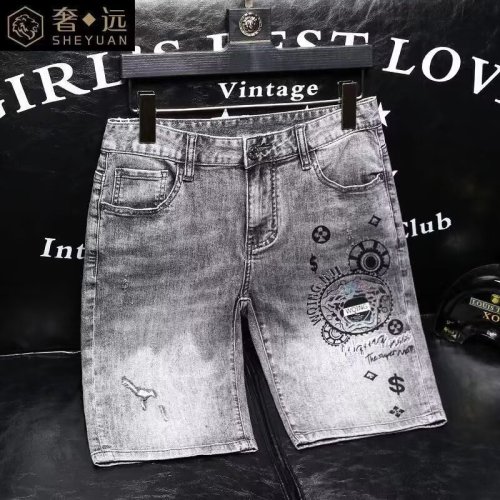 Can be returned and exchanged in second batch. Personalized design denim shorts for summer, high-end ash thin slim-fitting pants.