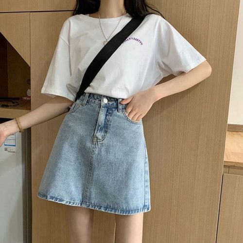 High waist denim skirt A-line skirt for women summer  new style small slim student casual ins hip skirt