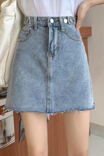 2024 new summer Korean style blue high-waisted A-line hip skirt denim skirt skirt women's short skirt ins trend