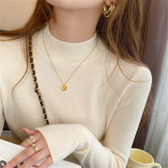 Original sweater women's 2024 new autumn and winter knitted bottoming shirt half turtleneck with black slim long-sleeved top