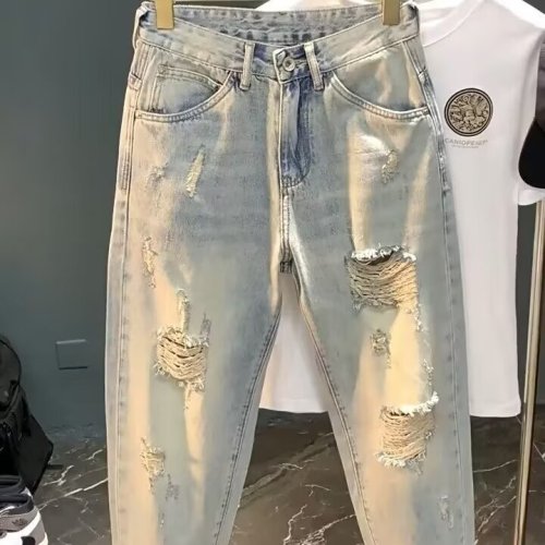 Can be returned and exchanged in second batch, spring and autumn jeans, new trendy retro small straight, breathable, versatile, slimming and ripped pants