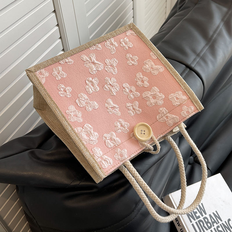 Linen handbag fresh bag 2023 new fashion Japanese outing lunch bag niche ins lunch box shoulder bag