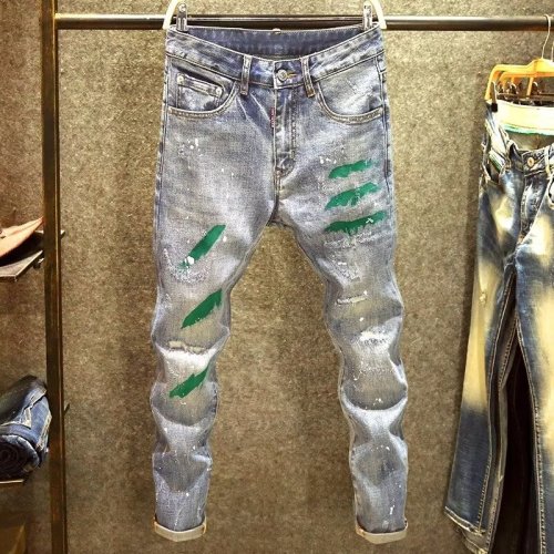 Can be returned or exchanged in second batch, spring and autumn ripped jeans, men's trendy brand, slim, irregular, street graffiti, small feet pants