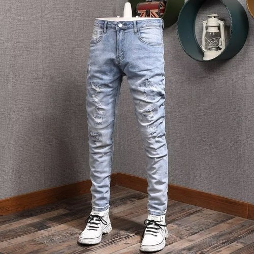 Can be returned and exchanged in second batch, spring and autumn light-colored casual jeans for men, slim fit, elastic, casual, all-match long trousers for men