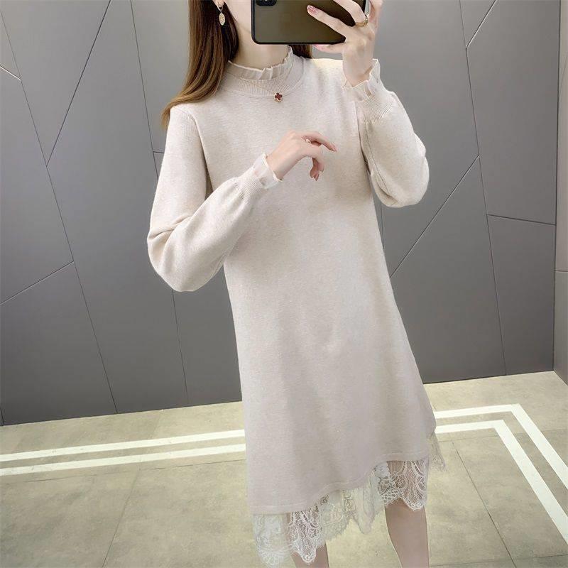 Autumn 2024 new lace mid-length women's sweater skirt loose lazy style bottoming shirt for women fashionable