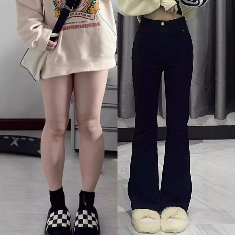 Pear-shaped body black micro-flare jeans for women spring and autumn new large size fat mm high-waist slim stretch horse hoof pants