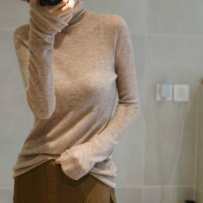 New Autumn Women's Turtleneck Cardigan Pullover Korean Style Slightly Transparent Slim Sweater Thin Knitted Bottoming Shirt