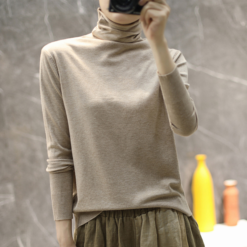 Shopping mall genuine foreign trade discount autumn and winter cashmere sweater women's pile collar short sweater high collar bottoming sweater trendy
